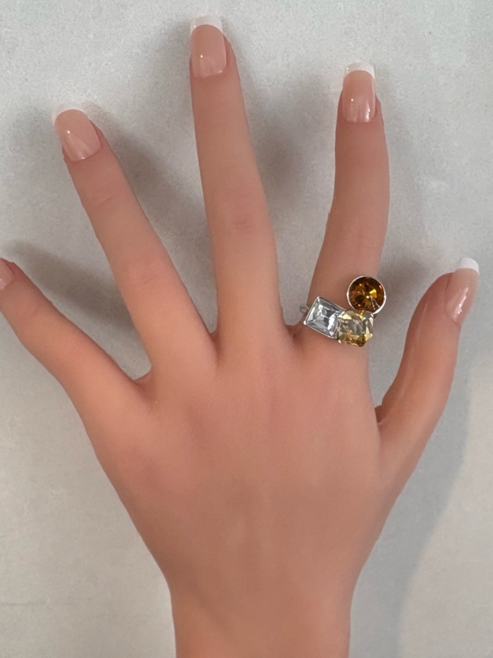 Multi-Stone Crystal Statement Ring /
Citrine & Champagne Geometric Scarf Slide